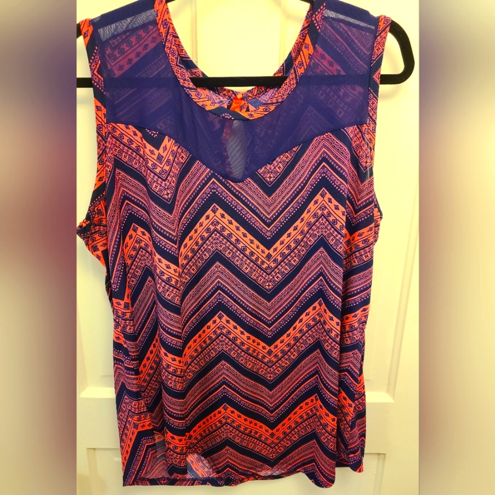 Pink Navy Blue Chevron Top